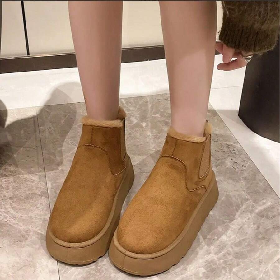 Women's 1.96 Inch Platform Ankle Winte Snow Boots Genuine Suede Classic – Faux Fur Lining Water-Resistant With DIY Bows,, Memory Foam Insole, And Anti-Slip Outsole Christmas Holiday Festive Maroon Boots - 棕色 - 查看 1