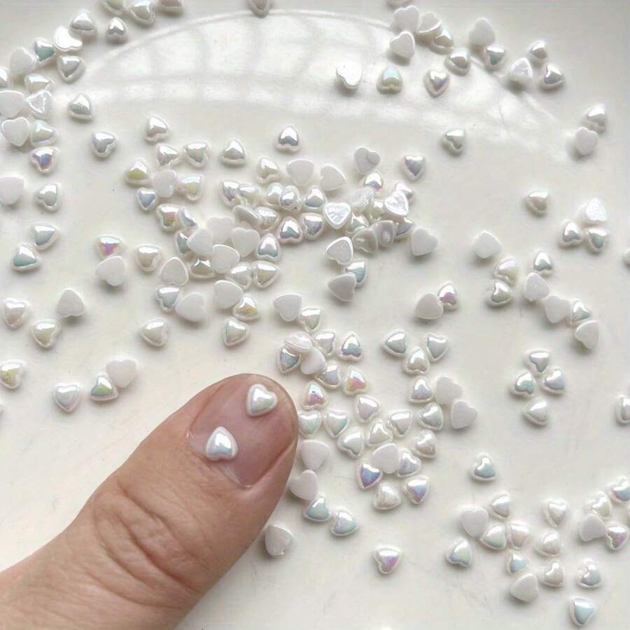 50 Pieces 5mm Shiny White Love Acrylic Rhinestone Flat Back Scrapbook DIY Nail Art Decorative Rhinestone - 白色 AB-50PCS - 查看 1