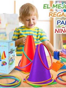 Eocolz - Juego 3 en 1 para carnaval, conos de plástico blando, bolsas de frijoles, juegos de lanzamiento de aros para fiestas de cumpleaños infantiles, juegos al aire libre - Multicolor - Ver 5