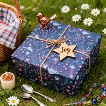 1卷黑色底蓝色小鸟和粉蓝色爱心图案包装纸 - 适用于圣诞节、生日礼物、礼品包装用品 - 彩色 - 查看 7