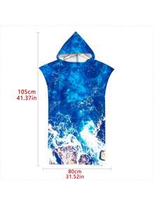 1件沙滩海洋贝壳海星曼陀罗印花冲浪披风，超细纤维速干吸水潜水服罩衫，舒适耐用带帽浴巾，沙滩必备，旅行配件 - 彩色 - 查看 4