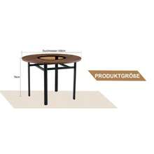 Round Table With A Modern Minimalist Design, 100 Cm In Diameter And A Brown Wood Pattern, Suitable For 2-4 People (With Inset Brown-Grey Glass Top And Metal Stability Frame). - Black+Brown - View 10