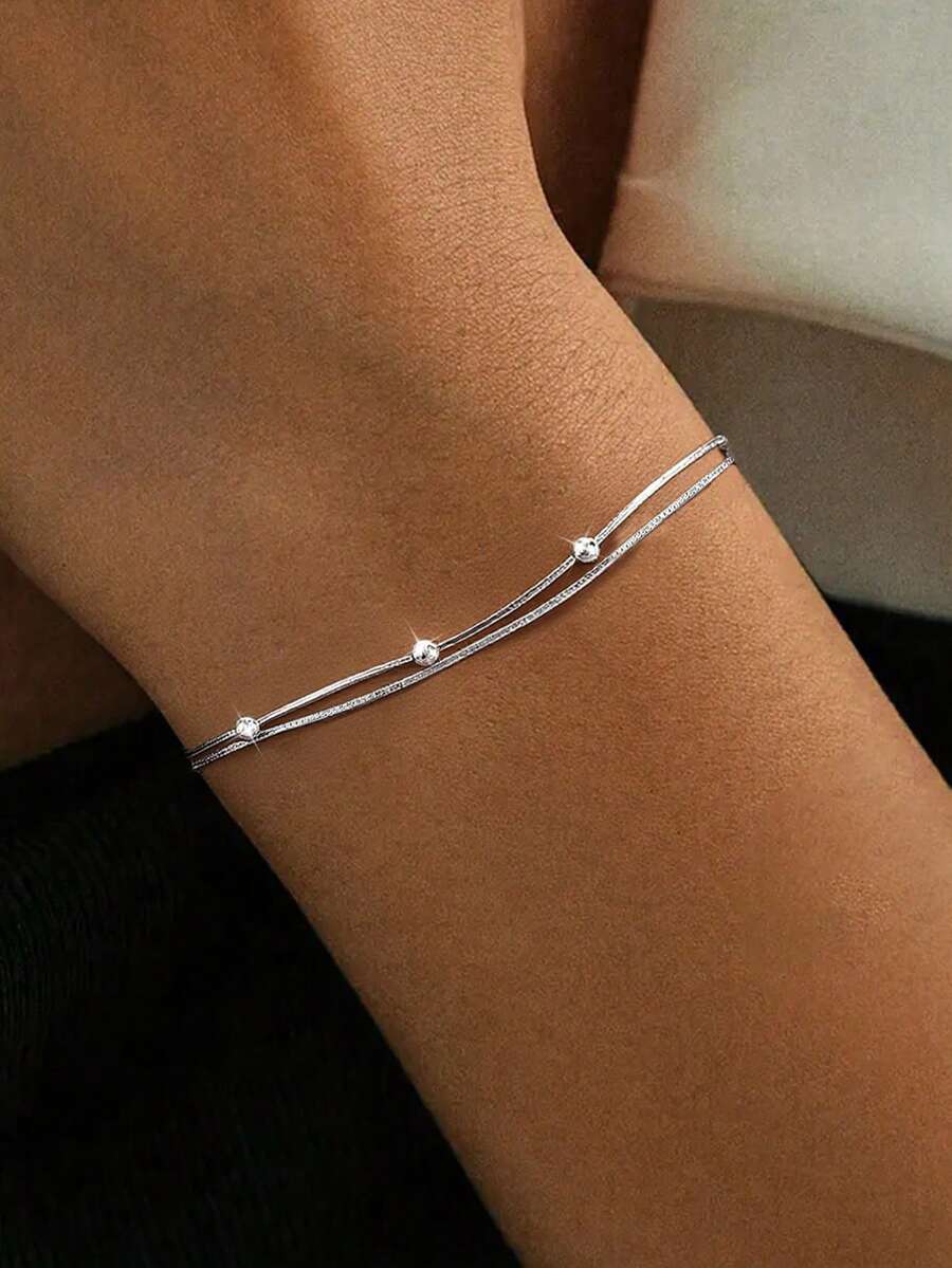 1条S925纯银极简小珠双层手链，百搭日常佩戴饰品，优雅女士礼物