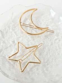 2pcs Eid Mubarak Gold Star & Crescent Tassel Headpiece, Boho Cute Hip Hop Hair Clip Headband, Eid Gift, Party Hair Accessories