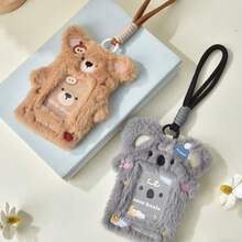 1pc Cute Plush ID Card Holder With Anti-Lost Lanyard - ID Card Case, Suitable For Students, Office, Travel - Compatible With ID Badges, Transit Cards, Work IDs - Koala Lover, Student Essential, Fun Accessory, Perfect Gift For Wearing - Pink - View 2