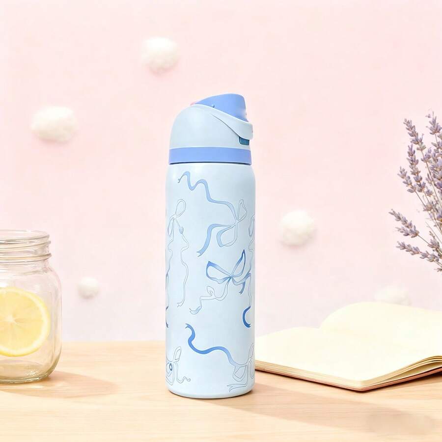 0waIaa Aquarius Bottle, With A Capacity Of 32 Oz (945 Ml), Can Retain Heat For Up To 24 H. It Can Keep Both Hot And Cold Beverages Warm, Suitable For Brewing Coffee And Making Iced Drinks. The Design Is Exquisite And It Is Suitable For Use In Various Occasions Valentine's Day. - 藍白色 - 查看 1