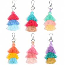 1 pieza Llavero de árbol de Navidad de 14.5X4cm con borlas tejidas de estilo bohemio, accesorio para ropa y bolsos, colgante de borla DIY para joyería - llavero con borla - Ver 5