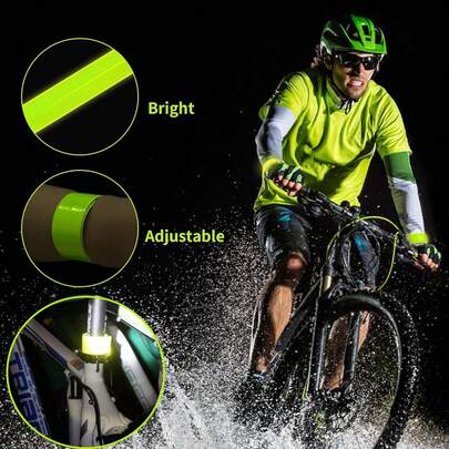 Party Reflective Slap Bands, Reflector Band Snap Bracelet Armbands High Visibility Safety Reflectors Wrist Strap Strips For Night Jogging Cycling Running, Handlebar Tape | Fluorescent Green PVC Handle Grips For Mountain/Road Cycling, Easy Installation ﻿