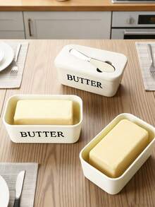 1pc Plastic Butter Dish With Butter Knife And Lid, Butter Storage Container For Kitchen Baking And Gifting, Sealed Butter Holder To Cover Countertop Or Refrigerator, Dishwasher - Multicolor - View 3