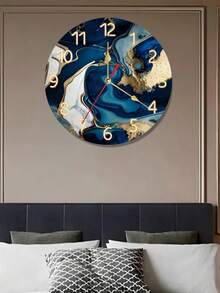 Relógio de parede com tema lúdico - Relógio de parede redondo de madeira silenciosa com design em espiral de mármore azul marinho e dourado, adequado para sala de estar, quarto, cozinha, escritório e decoração de casa. Ótima opção de presente para parceiros de negócios. Funciona a bateria.