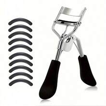1pc Professional Eyelash Curler + 10pcs Replacement Pads, Long-Lasting Use, Longer & Fuller Lashes - Easy To Use & Eye-, Eyelash Curler, Effortless Shaping Without Pinching, Professional Beauty Tool. (Black) - Black - View 3