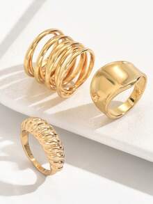 10pcs/Set Geometric Curve Rings, Hinged Rings, Exaggerated Open Rings, Unique Jewelry Design, Suitable For Women's Daily Wear - 10 Rings - View 10