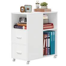 Mobile File Cabinet, Office Filing Cabinet With Open Shelves And Drawers, Under Desk File Cabinet - White - View 7