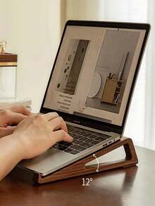Cirelle Portable Foldable Wooden Laptop Stand - Ergonomic Angle Adjustment (12°) With Heat Dissipation Ventilation, Triangular Wooden Tray Suitable For Tablets And Mini Laptops, Compact Design, Natural Finish - Walnut - View 10