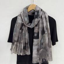 1pc Women's Ombre Color Casual Vintage Polyester Scarf, Versatile Headband, Shawl, Sunscreen Beach Wrap, Suitable For All Seasons - Black - View 5