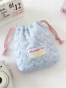 1个可爱绗缝心形收纳袋，适用于相机、多功能收纳袋、珠宝、口红、发夹、化妆品、卫生巾、旅行必备收纳袋