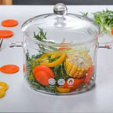 1pc Large Double-Handled Glass Soup Pot Instant Noodle Bowl Glass Pot Suitable For Electric Ceramic Hobs Thickened Stewing Pot Stew Pot