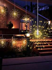 1pc Hanging Outdoor Firework Lights, LED Starburst Ball Lights, Smoke Lantern With Remote Control Timer, 8 Adjustable Modes, Hanging Fairy Lights For Patio, Umbrella, Eaves, Garden, Tree, Tent, Christmas Decor, Event Decor, Festival Lighting, Dreamlike Design, Star Lights (Batteries Not Included) - Warm White - View 4