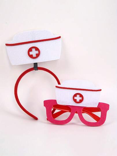 1pc Nurse Cap Headband And Glasses, Nurse Graduation Party Decorations, Nurses' Day Headbands, Cross Design Cap, Photo Props, Nurse Caps, Glasses, Headband Sets, Role-Playing Props, Party Gift Decorations Halloween Decoration Props, Suitable For Nurse, JK Uniform, Halloween Costume, Y2K Navy Style, Applicable For Daily Wear, Party, Cosplay, Work
