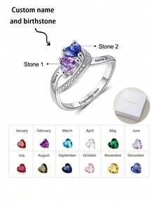 A Custom Personalized Birthstone Inlay Engraved English Name Ring With Multiple Names Is An Ideal Gift For Mother's Day, Valentine's Day, Wedding Anniversaries, Birthdays, Christmas, Graduations, And Family Gatherings. - Multicolor - View 2