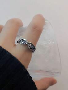 1 件不锈钢天使翼羽毛形戒指，复古氧化银戒指 - 翅膀戒指 - 查看 9