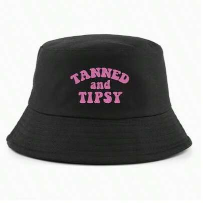 1pc Fashion Women's TANNED AND TIPSY Printed Bucket Hat,Suitable For Both Women And Men Spring/Summer Outdoor Wear,,Perfect For Gift