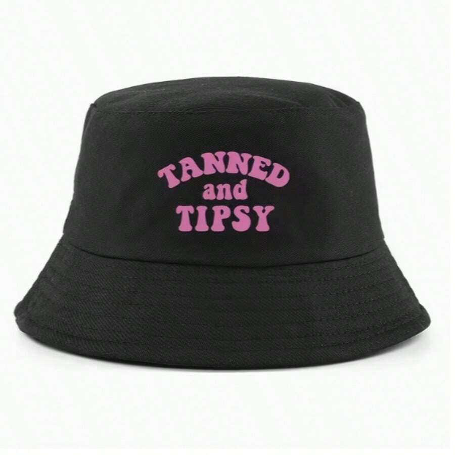 قبعة دلو مطبوعة بعبارة "TANNED AND TIPSY" موضة للنساء، مناسبة للارتداء في الخارج خلال الربيع والصيف، هدية مثالية - متعدد الألوان - مشاهدة 1