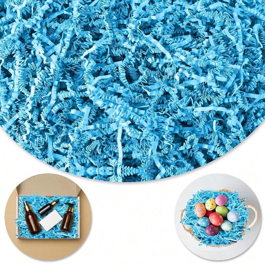 Shredded Paper For Gift Baskets, Crinkle Paper Filler, 1/2LB (8 Oz) Crinkle Cut Paper Shred, Bridesmaid Engagement Gift Boxes Bags Filler, Tissue Gift Basket Filler, PacFKing Grass Confetti For Birthdays, Weddings,Anniverss,Gift Wrapping,Blue - 藍色 - 查看 1