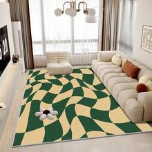 1pc Modern Minimalist Curved Geometric Colorblock Area Rug. Velvet Fabric, Approx. 850g, 0.6cm Thick. Durable, Anti-Slip, Easy To Clean. Multiple Sizes Available. Suitable For Kitchen, Living Room, Dining Room, Bedroom, Balcony, Bathroom, Study, And More. An Ideal Home Decor Choice. - Multicolor - View 8