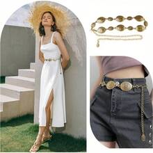 QICHEN 2 Piezas Cadena de Cintura de Metal, Cinto Vaquero Mujer, Cinturn de Cadena para Dama, 125cm, Adecuado para Decorar Todo Tipo de Ropa - Color oro 1 - Ver 4