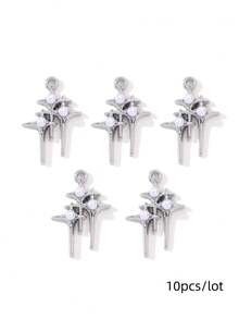 10/20pcs Mixed Cute Pearl Bow, Moon, Cross Zinc Alloy Pendant Beads For DIY Jewelry Making Necklace, Earrings - White - View 10