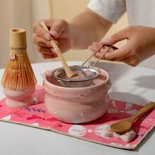5件套爱心蝴蝶结陶瓷抹茶碗套装，抹茶入门套装，包含陶瓷抹茶碗、抹茶搅拌棒、不锈钢抹茶筛、天然竹制抹茶勺，抹茶制作工具包，高温烧制，简约高端，品质上乘，可用于制作甜点糕点，茶具套装，日式礼盒装茶点套装 - 彩色 - 查看 5