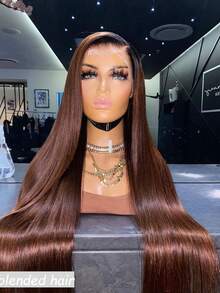 8-36In 180% Density 13X4 HD Lace Front Wig Straight Brazilian Human Blended Hair Wig Natural 13X4 Full Edges Lace Pre-Plucked Lace Wig With Baby Hair For Women Ear To Ear Swiss HD Lace For Natural Looking Put On And Go Glueless Wigs Human Blended Hair Brown - Brown - View 2