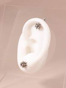 1 Pair Of Punk Style 18K Gold Plated Meteor Hammer Earrings, Hypoallergenic Stainless Steel Screw-Type Ear Cartilage Studs, Cool Girl Earrings, 16G-6mm Pierced Jewelry - Punk Style - View 8