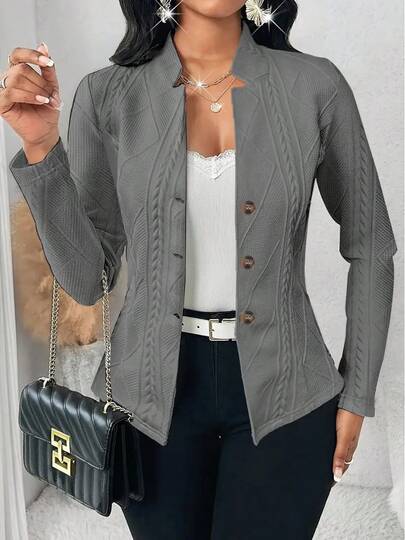 TendenciaChaqueta De Mujer En Tejido Jacquard De Color SólidoCalidad premium