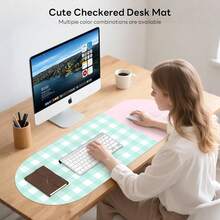 Checkered Pattern Desk Pad Protector, 35.5 X 13'' Aesthetic  Mat For Desktop, Waterproof PU Leathe Non-Slip Desk Writing Pad For Office And Home, Blue-Green Pink - Blue-greenPink - View 4