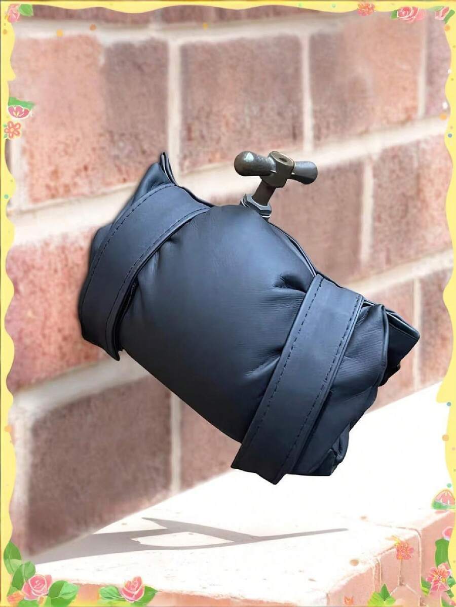 1pc Leather Faucet Freeze Protection Cover, Dust-Proof And Anti-Freeze Heavy Duty Protector, Premium Faucet Freeze Guard, Outdoor Faucet Cover, Winter Faucet Protector - Professional Version, Faucet Insulation Sleeve For Winter, 2 Material Options, High Strength Anti-Freeze Design, Easy Installation And Removal, Protector, Prevent Freezing, Convenient Disassembly For Winter Warmth, Suitable For Damage In Cold Winter - Waterproof Insulated Spigot Cover, Exterior Pipes, Black Design - Multicolor - View 1