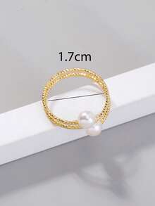 Nooxian 1pc Adjustable Pearl Geometric Open Ring - Yellow Gold - View 5