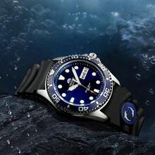 Orient Japanese Import, Automatic Mechanical Sports Diving Watch For Men, Water Ghost Men's Wristwatch, Black Dial, Dot Markings/Resin Strap, FAA02008D9 - Blue - View 6