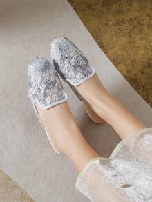 Mengshangli Women's Random Print Mesh Patchwork Flat Slide Sandals, Beach Vacation, Spring/Summer - Baby Blue - View 5