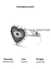 新款黑色珐琅邪眼心形戒指，不锈钢可调节开口戒指，18K镀金不褪色吊坠，时尚饰品，节日派对配饰，情人节礼物 - 不銹鋼戒指 - 查看 20