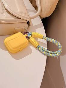 1pc Striped Yellow + Yellow & Blue Braided TPU Bluetooth Earphone Protective Case, Compatible With Airpods 1/2, Apple Pro 3/Pro 2 Series - Multicolor - View 3