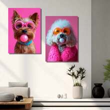 3pcs Dog Colorful Bubble Gum Fashion Glasses Poster Prints, Samoyed, French Bulldog, Corgi Canvas Wall Art, Home Decor - Multicolor - View 6