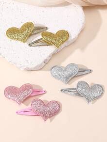 3对/6对装女孩闪亮彩色心形发夹套装，适合日常装饰