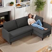 4-Seat Sectional Couch, Convertible Sofa Bed, 79.1'' L-Shape Sofa Bed, With Comfortable Fabric, Deeper Seat, Comfy Seat Cushion, For Living Room, Apartments, Office, Dark Grey - 深灰色 - 查看 5
