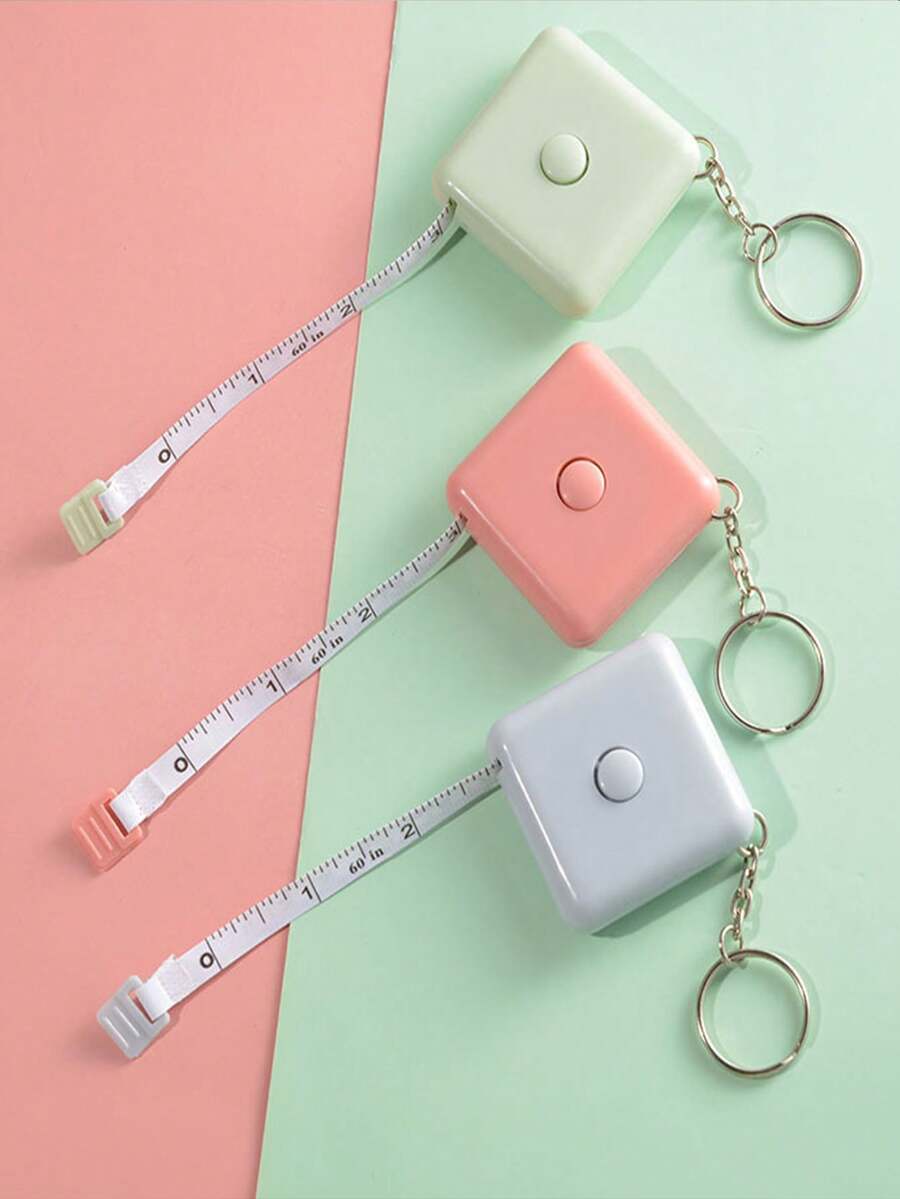 3pcs Nordic Style Retractable 1.5m Square Ruler, Mini Portable Measuring Tape For Sewing, Home Use - Multicolor - View 1