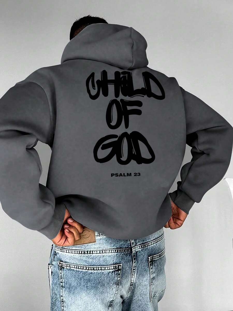 Hoodie Kasual Modis Pria dengan Cetakan Huruf dan Kantong Kanguru, Tali Serut, Musim Gugur/Dingin - Dark Grey - View 1