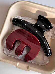 2个/1个女士红色M形爪夹，黑色波点发夹，发爪发卡，时尚百搭优雅简约纯色发夹，适合日常、休闲、派对、海滩、度假、发型设计、洗脸/洗头、化妆、服装配饰，秋季时尚发夹，秋季发饰，冬季发夹，春季发夹，夏季发夹，女士发爪 - 彩色 - 查看 7