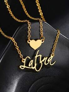 [ Stacked Chain Hot Style ] Personalized Customization Of Double-Layer Necklace, Personalized Customization Of Name, Text, Anniversary, Double-Layer Chain Style Necklace, Stainless Steel Gold Necklace, Including Exquisite Gift Box, Suitable For Winter, Gift Giving, Valentine's Day, Mother's Day. - Double Chain - View 3
