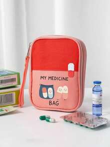 印有药瓶图案的便携式医疗包 | 防水大容量急救包，适用于旅行、居家、宿舍、汽车及紧急情况 | 学生、大学宿舍、家庭、护士、户外探险必备 | 包含药丸、绷带、药品及其他用品的收纳袋 | 小巧轻便，是生存必备的日常健康护理包 - 彩色 - 查看 2